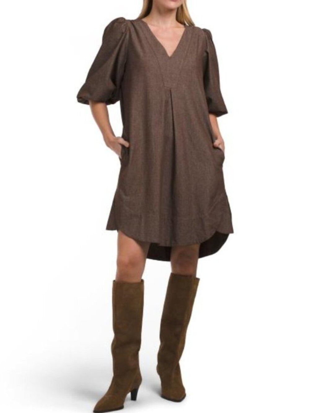 CYNTHIA ROWLEY Denim Puff Sleeve Mini Dress